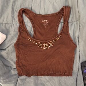 Brown Embellished Women's Tank Top